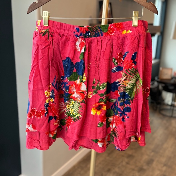 JustFab Floral Pink A-Line Skirt with Elastic Waist - Size XXL - Picture 4 of 7